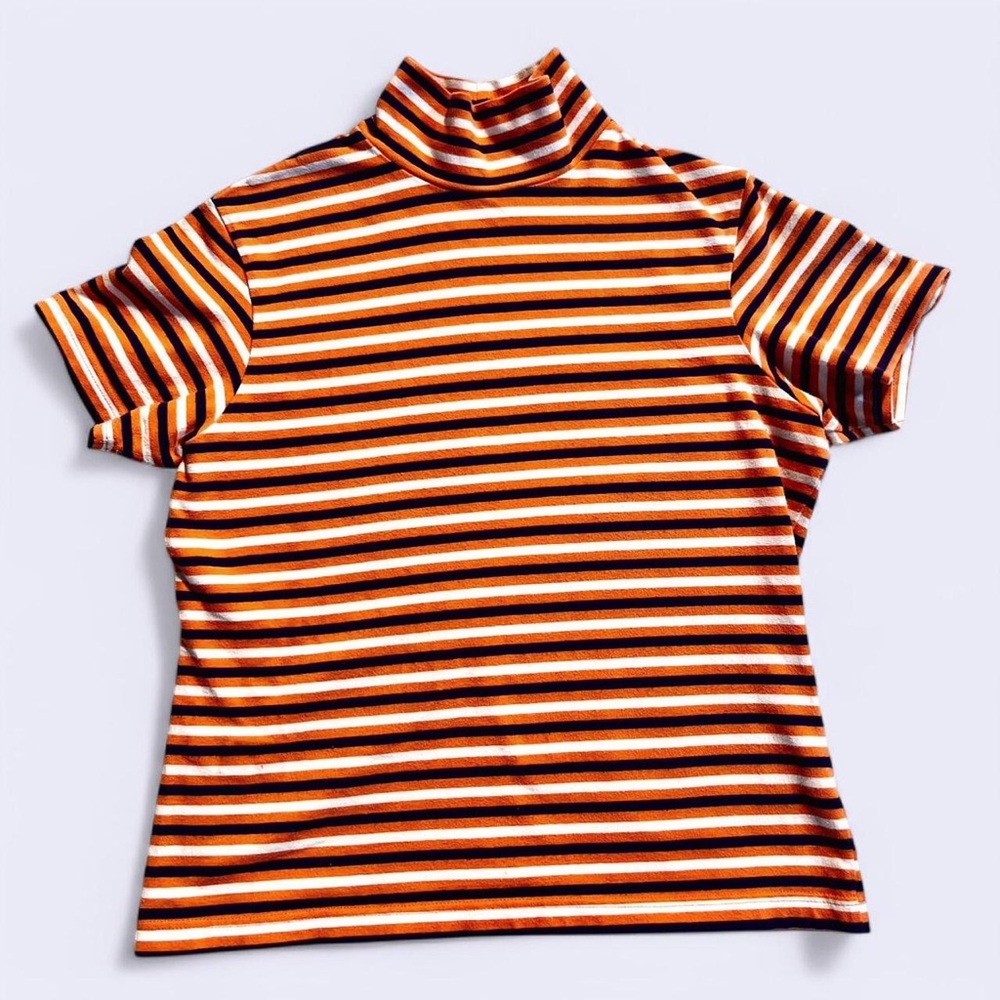 The Limited vintage navy/orange/white striped mock neck baby tee